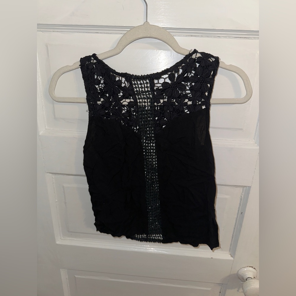 Black crochet panel top